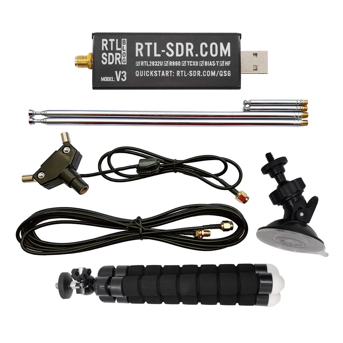 RTL-SDR Blog RTL SDR V3 R860 (R820T2) RTL2832U 1PPM TCXO SMA RTLSDR Software Defined Radio with Multipurpose Dipole Antenna