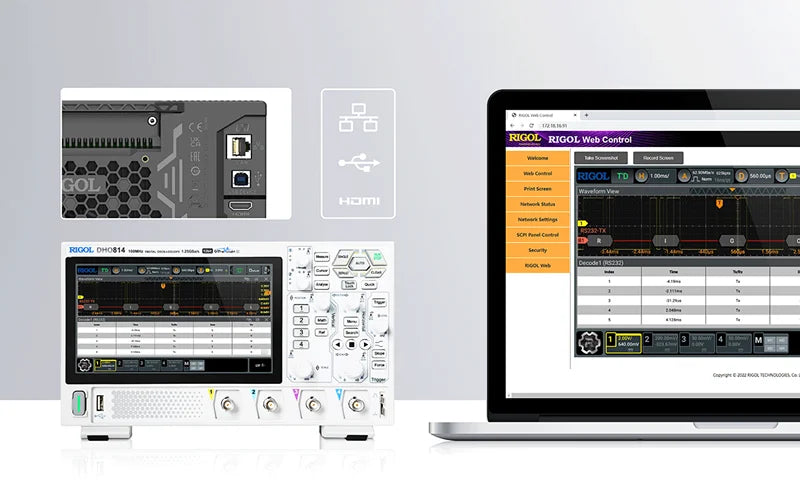 RIGOL DHO802/DHO804/DHO812/DHO814 2/4Channel 70/100MHz Digital Oscilloscope 12 Bit 1.25GSa/Sec 25MPts Depth
