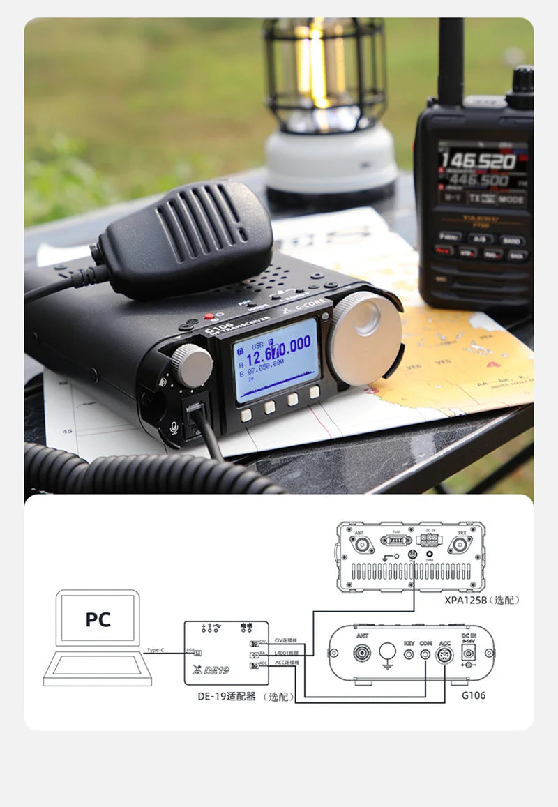 Xiegu G106C Portable SDR Shortwave Radio 5W HF Transceiver QRP WFM Radio FT8