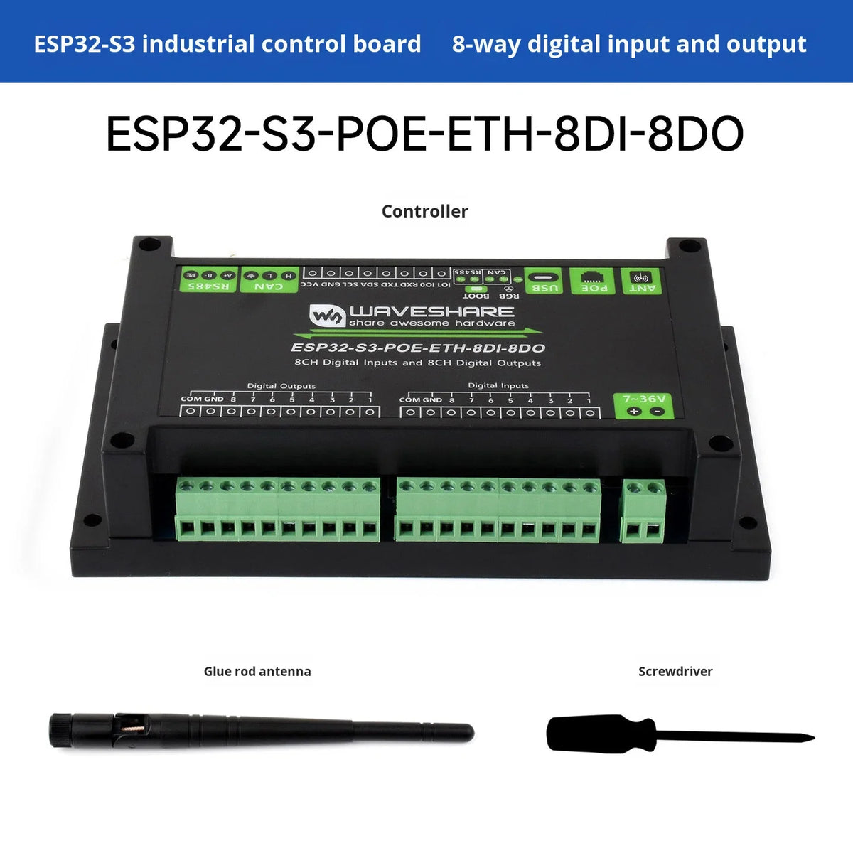 ESP32 S3 Industrial Control Board 8-Channel Digital I/O Controller with WiFi/RS485/CAN Ports
