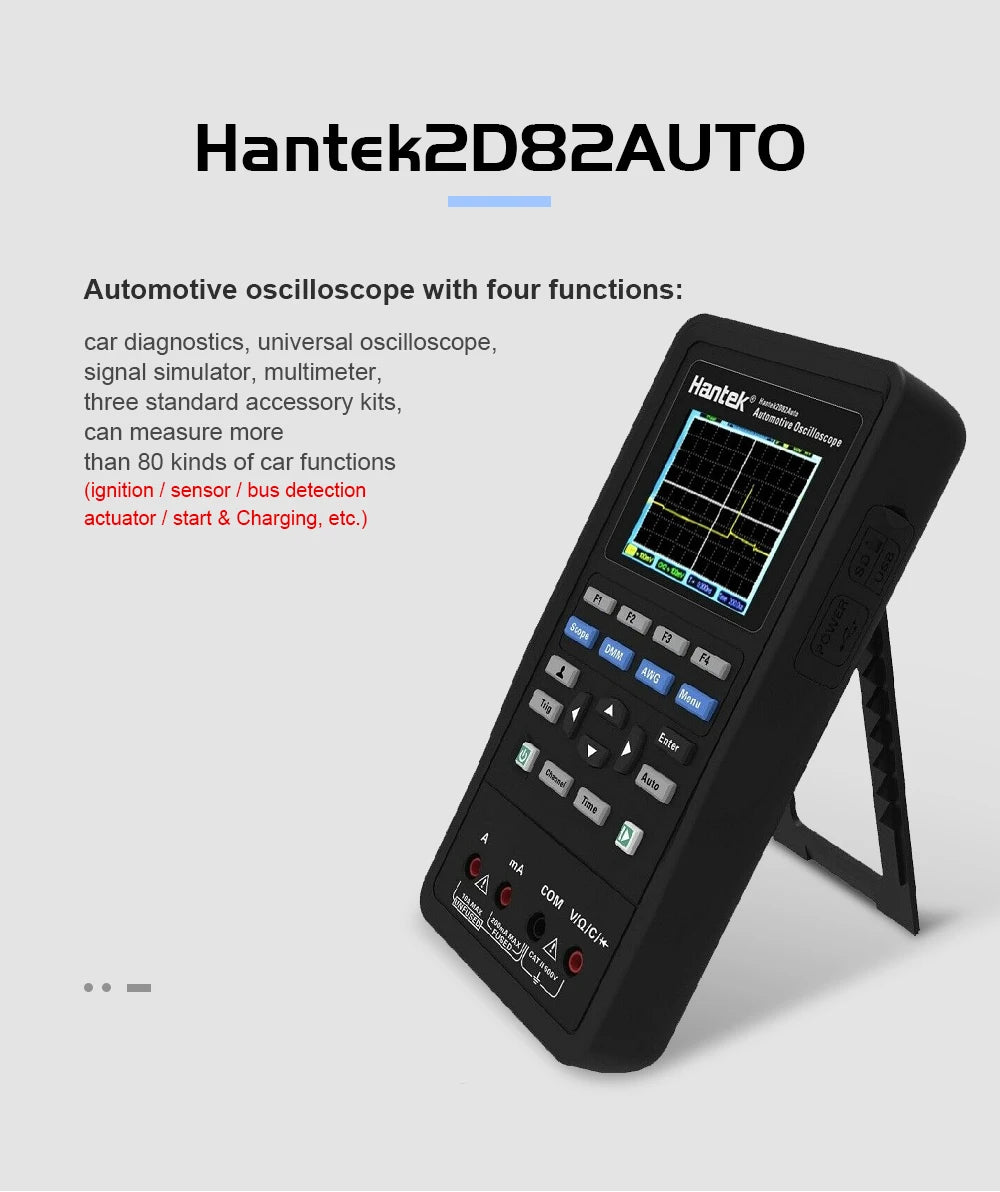 Hantek Portable Handheld Digital automotive Diagnostic oscilloscope 2-Channels + multimeter + Waveform Generator 4 in1 2D82 AUTO