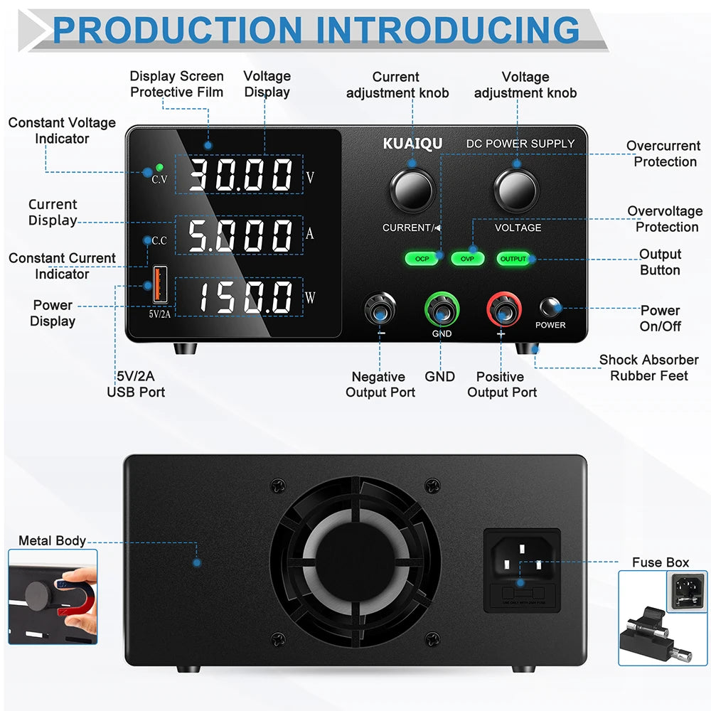 Kuaiqu SPPS-G305 30V5A150W 24V15V12V5V Lab DC Switching Power Supply Automotive Center Panel Electrical Testing Battery Charging