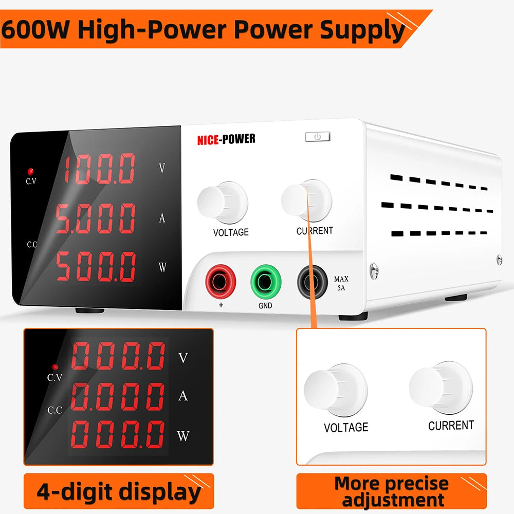 KUAIQU R-SPS1005 100V 5A Single Output Adjustable DC Power Supply with 4-Digit LED Display for Lab & Mobile Phone Repair