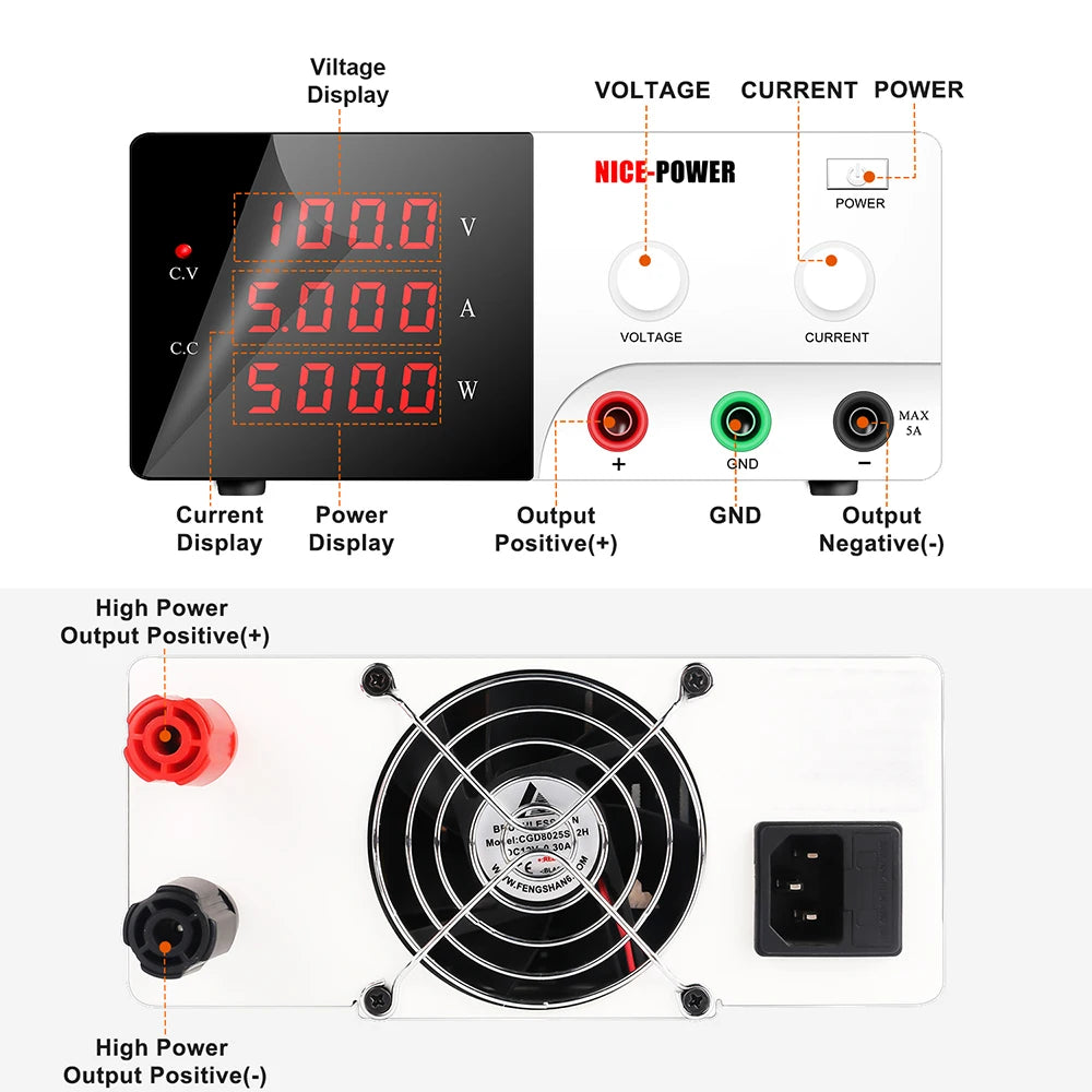 KUAIQU R-SPS1005 100V 5A Single Output Adjustable DC Power Supply with 4-Digit LED Display for Lab & Mobile Phone Repair