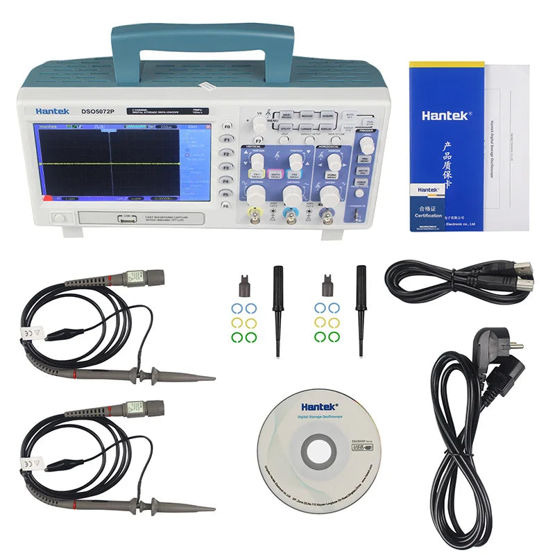 Hantek DSO5202P DSO5102P DSO5072P Digital Oscilloscope 200MHz Bandwidth 2 Channels PC USB LCD Portable Portatil Electrical Tools