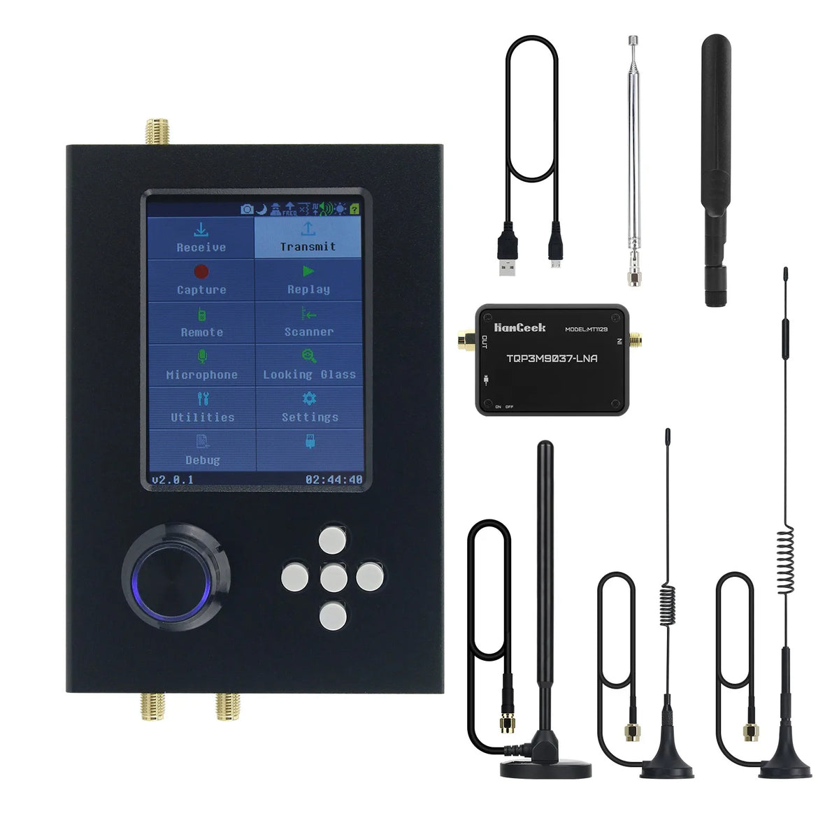 HamGeek 1MHz-6GHz HackRF One R10 V2.0.x SDR + PortaPack H2M with Built-in Speaker + 5 Antennas + LNA