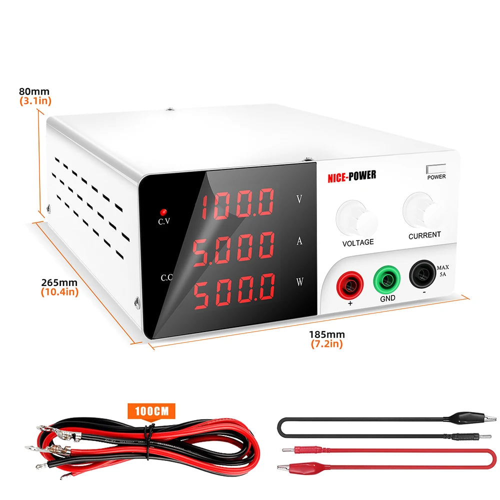 KUAIQU R-SPS1005 100V 5A Single Output Adjustable DC Power Supply with 4-Digit LED Display for Lab & Mobile Phone Repair