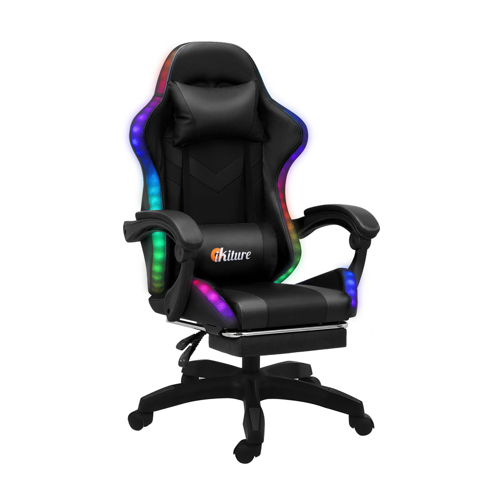 Nneed Racing Gaming Chair 7 RGB LED 8 Points Massage Black