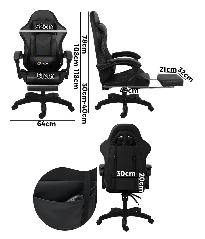Nneed Racing Gaming Chair 7 RGB LED 8 Points Massage Black