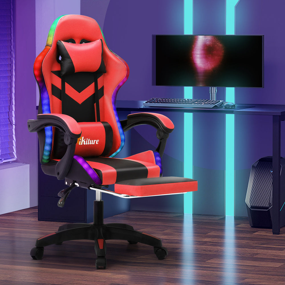 Nneed Racing Gaming Chair 7 RGB LED 8 Points Massage Black&Red