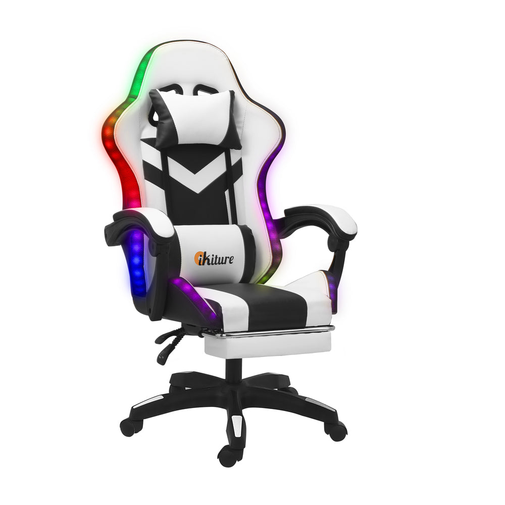 Nneed Racing Gaming Chair 7 RGB LED 8 Points Massage Black&White