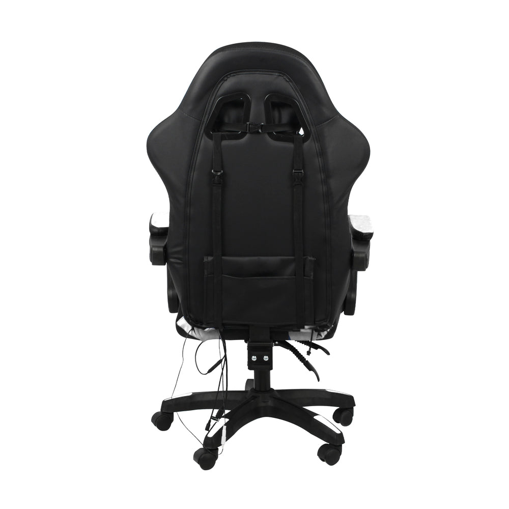 Nneed Racing Gaming Chair 7 RGB LED 8 Points Massage Black&White