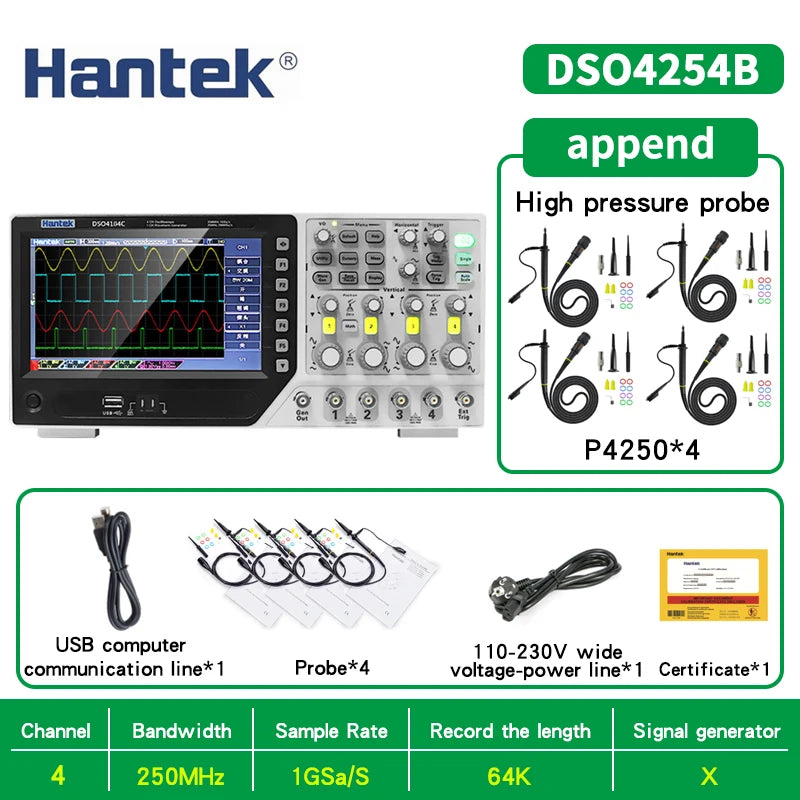 【Hantek Official Genuine】4-channels Digital Oscilloscope + Signal Generator DSO4254C DSO4204C DSO4104C DSO4084C / DSO4254B 4104B