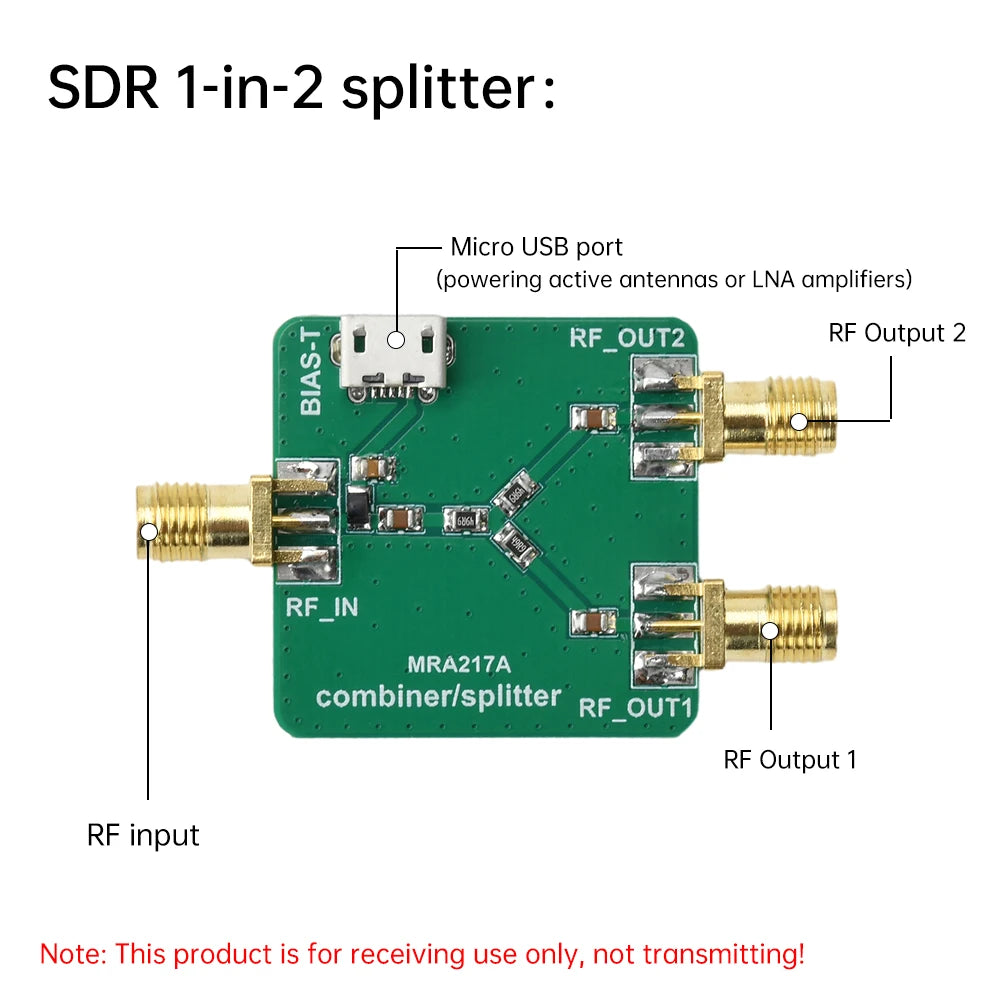 SDR Radio 1/2 Splitter Combiner Slater Signal Amplifier Receiver Module with Micro USB Interface for Electronics