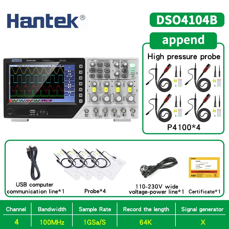 【Hantek Official Genuine】4-channels Digital Oscilloscope + Signal Generator DSO4254C DSO4204C DSO4104C DSO4084C / DSO4254B 4104B