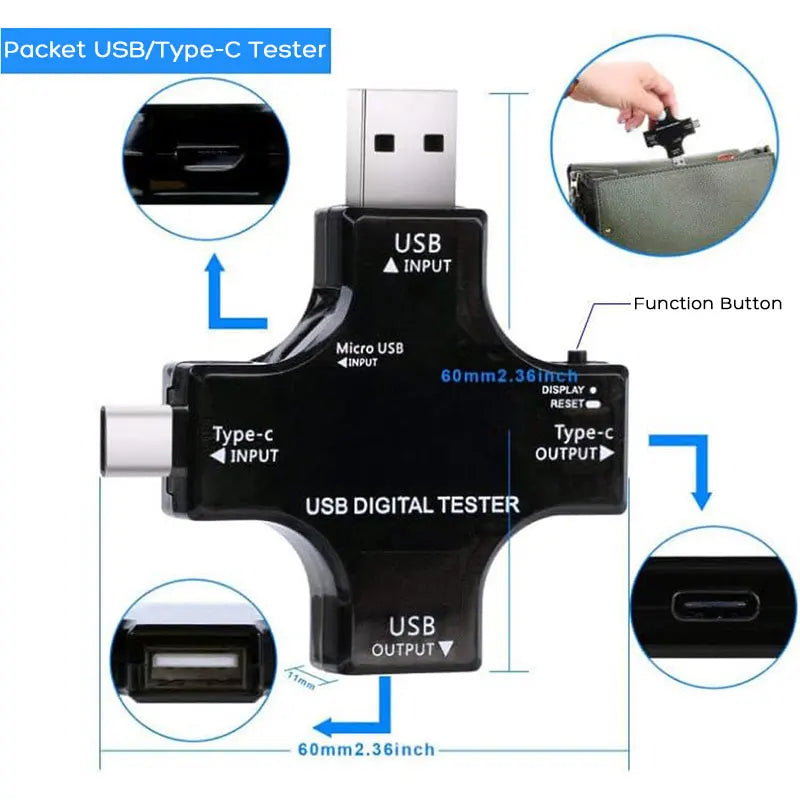 USB Tester Type-C USB-C Tester Voltage Current Tester Detector Reader Multimeter Color Screen for Phone Laptop Power Bank etc.