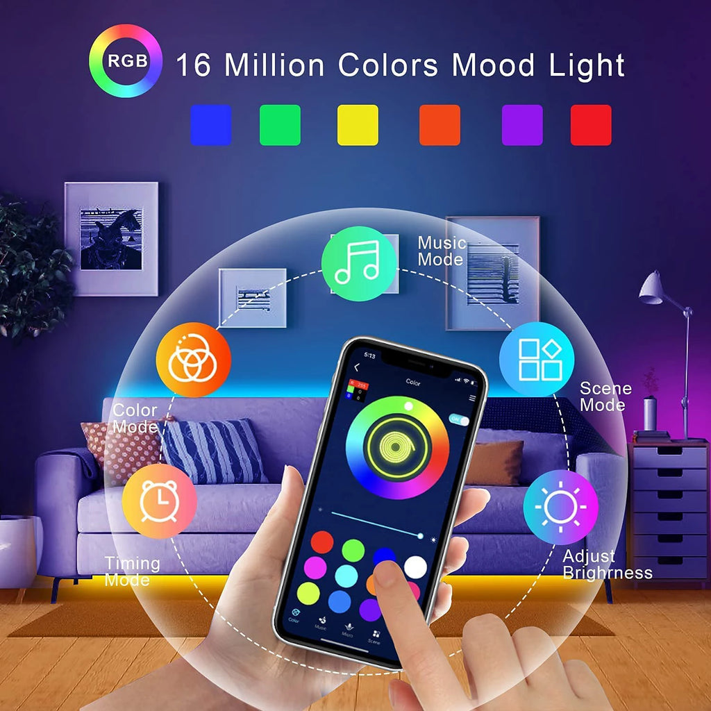 RGB LED Strip Lights 5m 10m 20m 30m LED Room Light with APP Control Flexible Ribbon Luces LED Tape for Room Bedroom Decoration