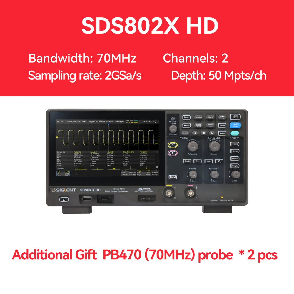 Siglent SDS804/814/824X HD Digital Oscilloscope 70-200MHz Bandwidth 2G Sample Rate Lab-Grade Handheld Portable Oscilloscope