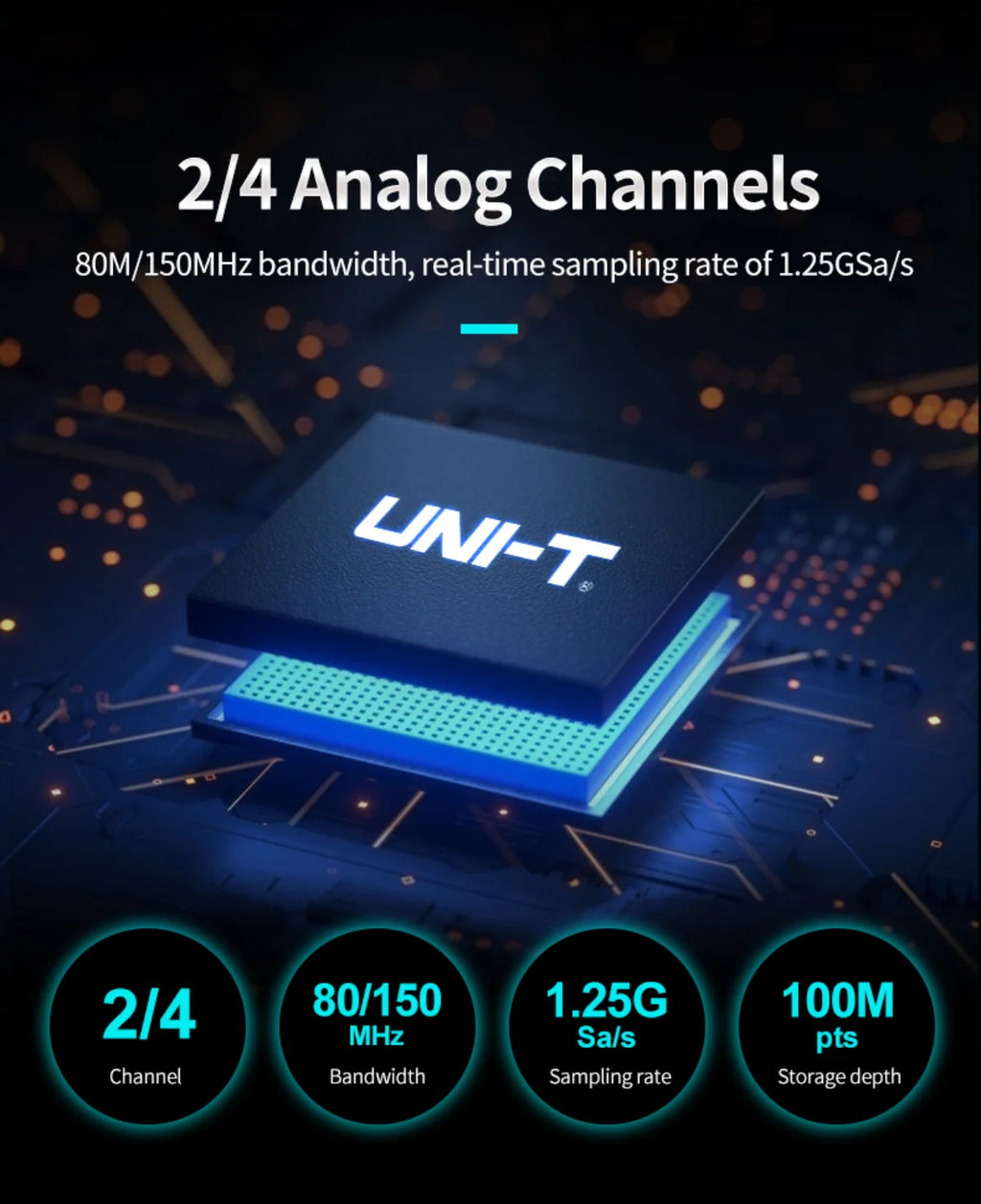 UNI-T Oscilloscope UPO1154HD UPO1082HD 2/4 Channels 1.25GSa/s High-Resolution Osciloscopio 80/150MHz Bandwidth 12-bit ADC Sampe