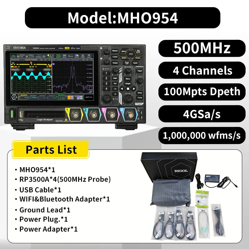 RIGOL MHO934 MHO954 MHO984 Digital Oscilloscope | 12bit High Resolution 350-800MHz | 4CH MAX. 100Mpts Depth 4GSa/s Sampling