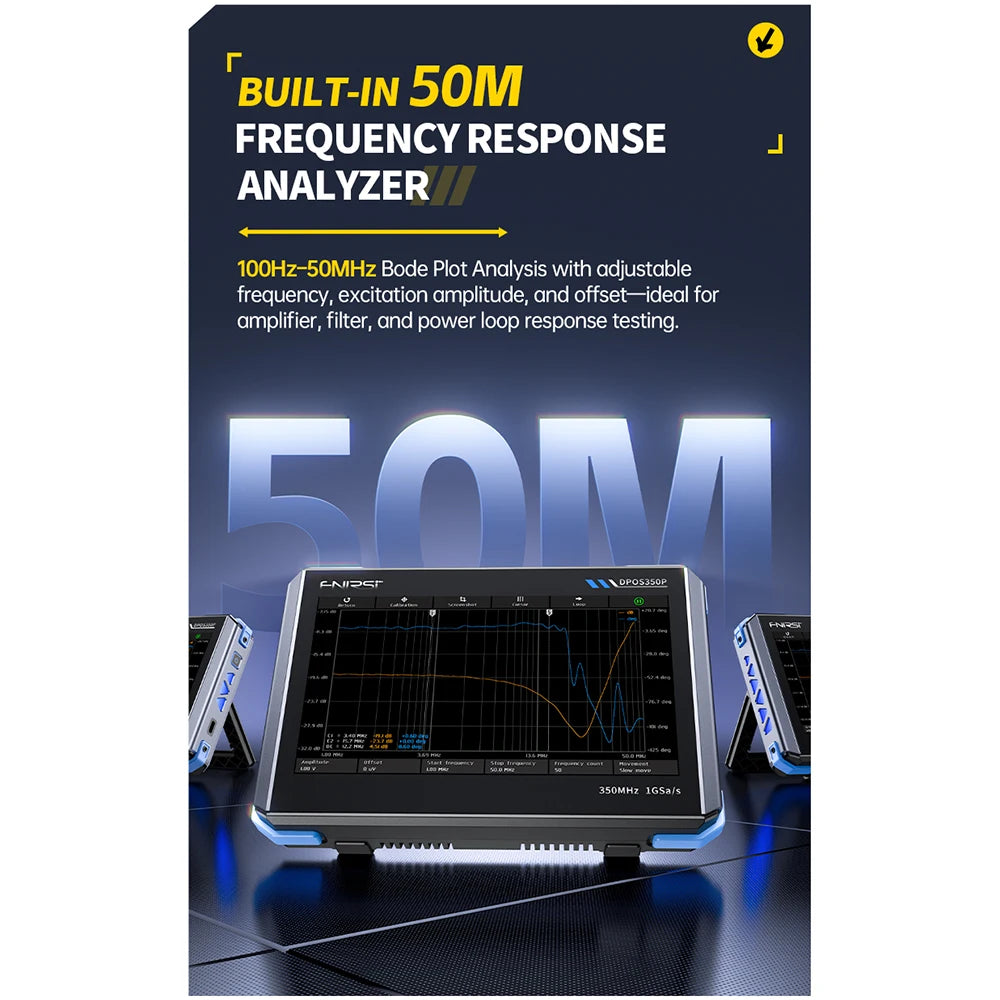 4IN1 FNIRSI DPOS350P Digital Oscilloscope 350MHz Dual Channel Fluorescence Handheld Signal Generator Frequency Response Analyzer