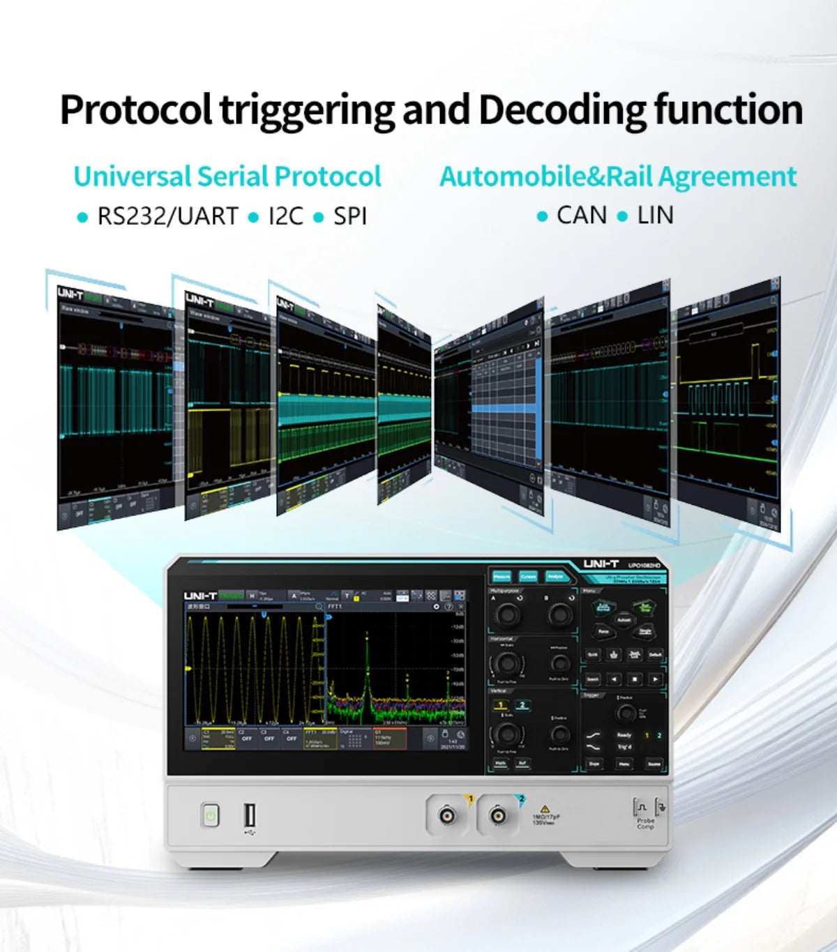 UNI-T Oscilloscope UPO1154HD UPO1082HD 2/4 Channels 1.25GSa/s High-Resolution Osciloscopio 80/150MHz Bandwidth 12-bit ADC Sampe