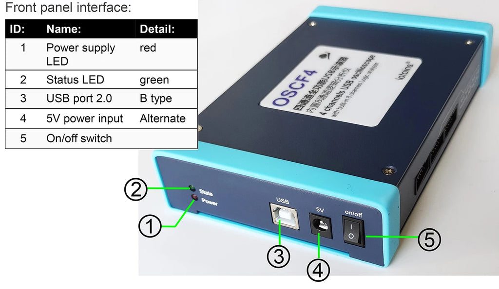 Professional Oscilloscope OSCF4, 5GS/s, 200MHz, 4-Channel / Multiple Devices 3 in 1 / Protocols Decoding / 8,12,16 channels