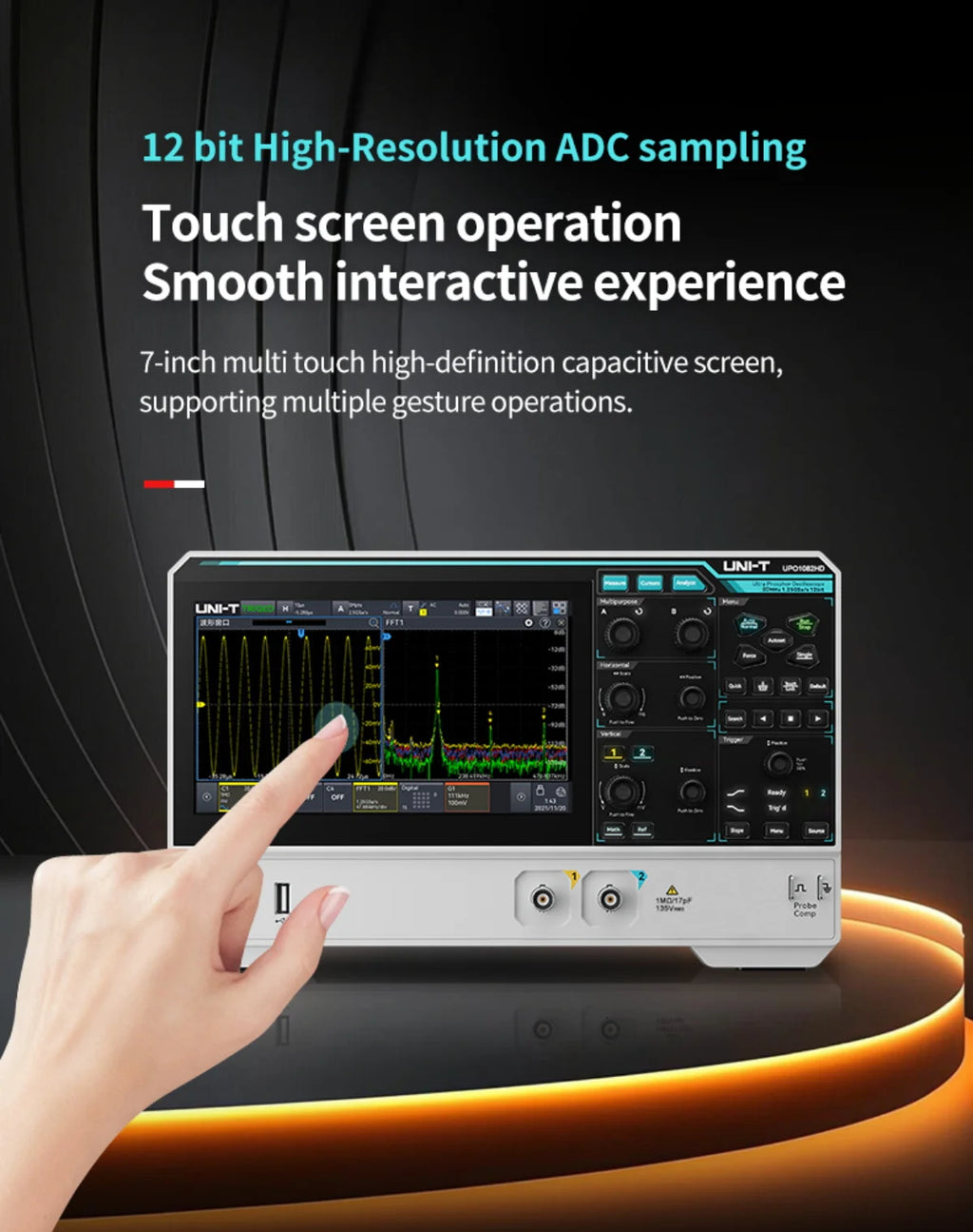 UNI-T Oscilloscope UPO1154HD UPO1082HD 2/4 Channels 1.25GSa/s High-Resolution Osciloscopio 80/150MHz Bandwidth 12-bit ADC Sampe