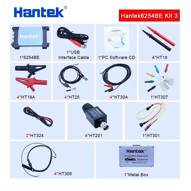 Hantek Portable PC USB digital Oscilloscope 4-channels Automotive diagnostic function Oscilloscope 6254BE Kit II Kit III Kit IV