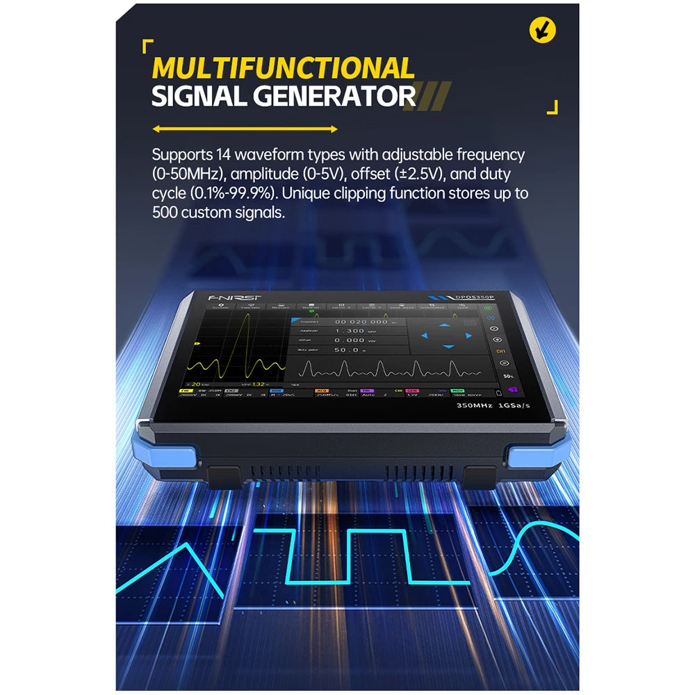 4IN1 FNIRSI DPOS350P Digital Oscilloscope 350MHz Dual Channel Fluorescence Handheld Signal Generator Frequency Response Analyzer