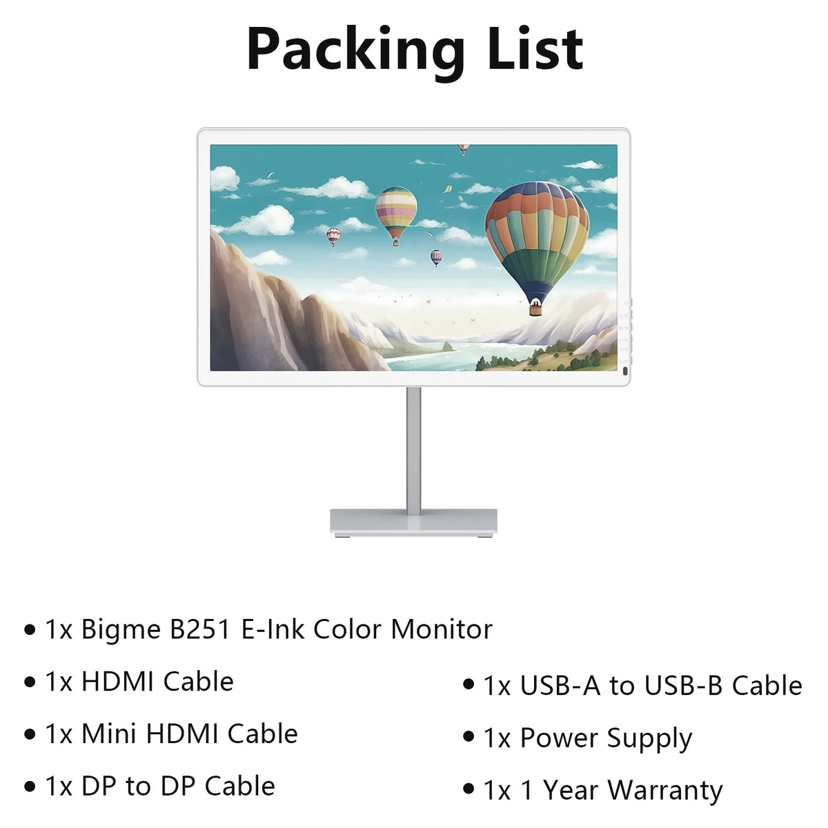 Bigme B251 E-ink computer monitor, 3200*1800 3K Resolution, cold/warm front light, eye-friendly e-paper monitor ebook reading