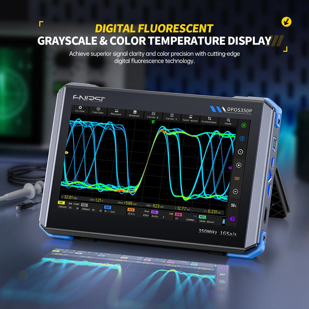 FNIRSI DPOS350P Tablet Oscilloscope 350MHz Dual Channel with Spectrum Analyzer, Frequency Response Tester, 50M Signal Generator