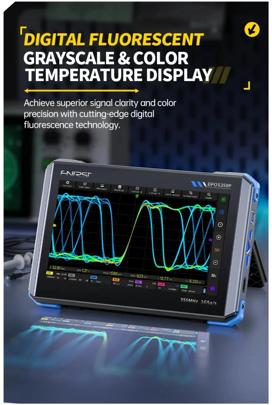 FNIRSI DPOS350P Flat Panel Oscilloscope Signal Generator Spectrum Analyzer Frequency 4-in-1 Dual Channel 350Mhz Oscilloscope