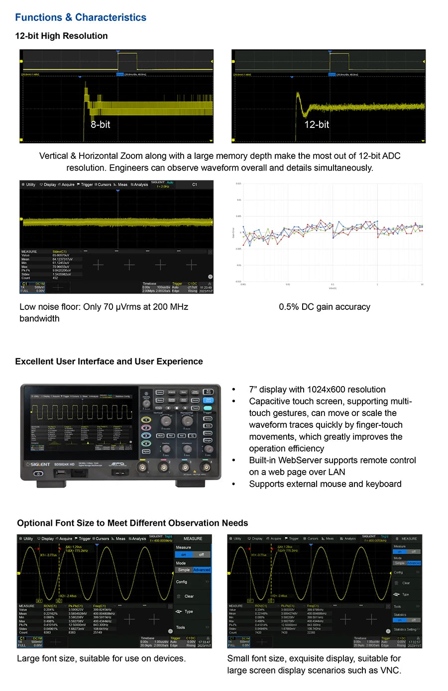 Siglent SDS804/814/824X HD Digital Oscilloscope 70-200MHz Bandwidth 2G Sample Rate Lab-Grade Handheld Portable Oscilloscope