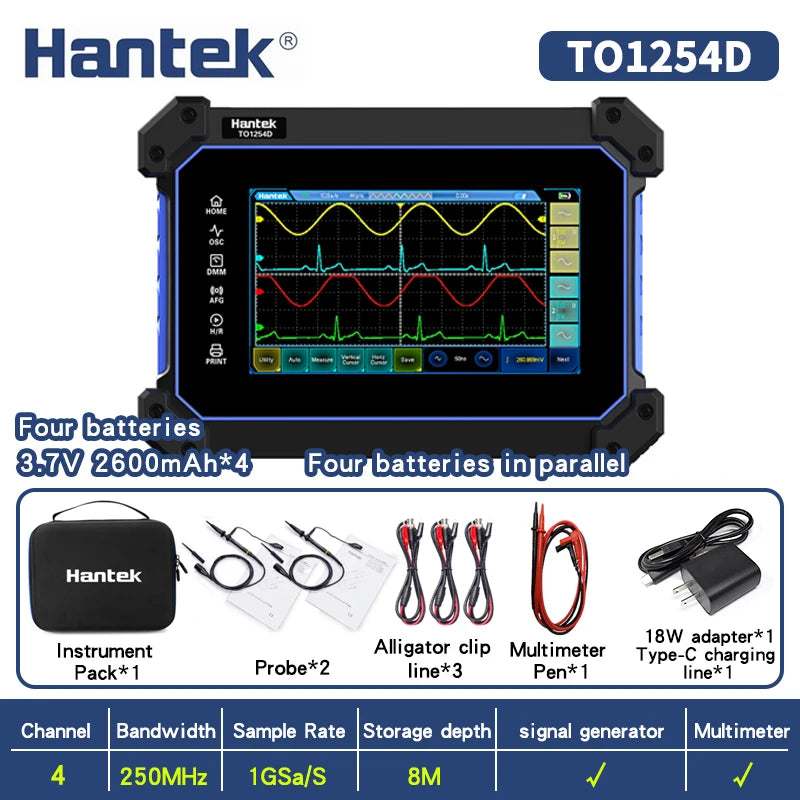 【Hantek Official Genuine】4-channel portable handheld touch screen digital oscilloscope TO1154C/1204C/1254C/1154D/1204D/1254D