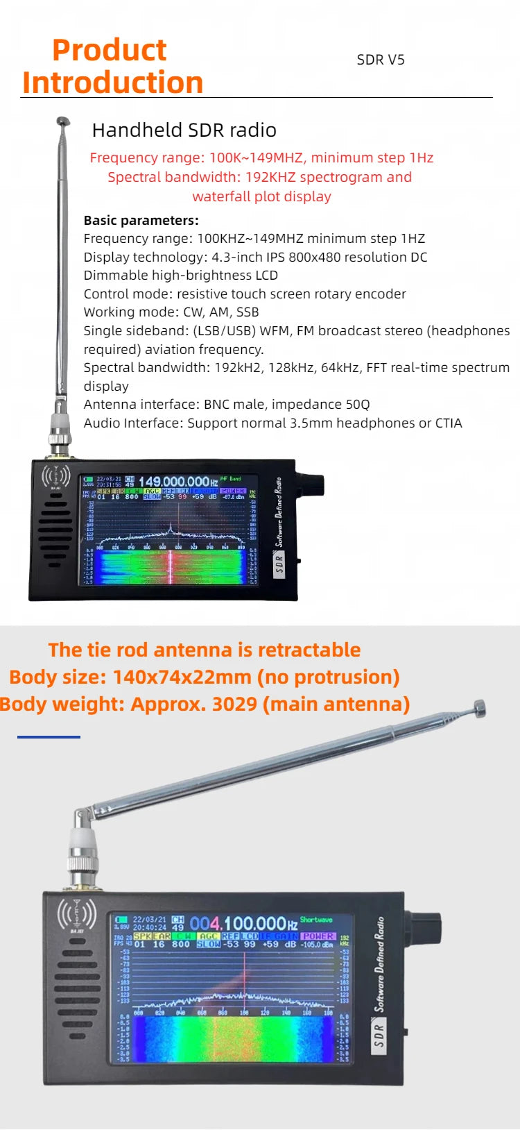 HTOOL SDR Radio Shortwave DSP Digital FM Radio Receiver Tranceiver SDR DSP Demodulation Color Display