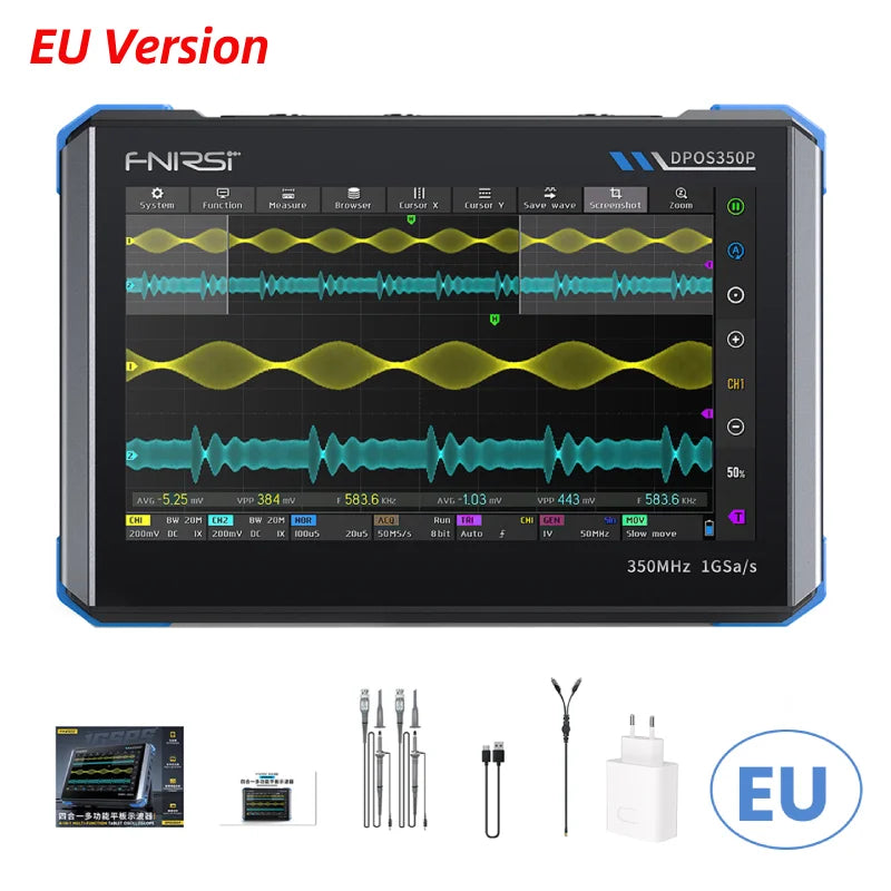 4IN1 FNIRSI DPOS350P Digital Oscilloscope 350MHz Dual Channel Fluorescence Handheld Signal Generator Frequency Response Analyzer