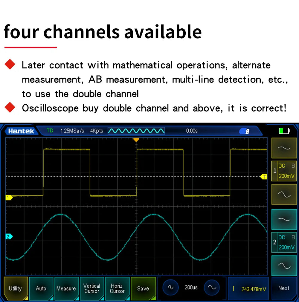 【Hantek Official Genuine】4-channel portable handheld touch screen digital oscilloscope TO1154C/1204C/1254C/1154D/1204D/1254D