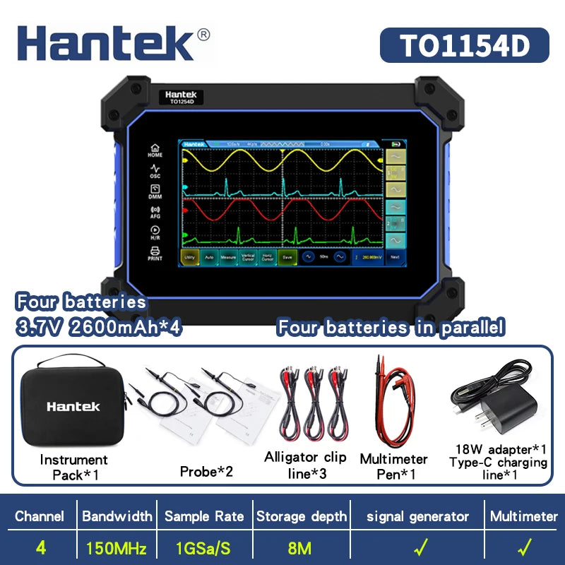 【Hantek Official Genuine】4-channel portable handheld touch screen digital oscilloscope TO1154C/1204C/1254C/1154D/1204D/1254D