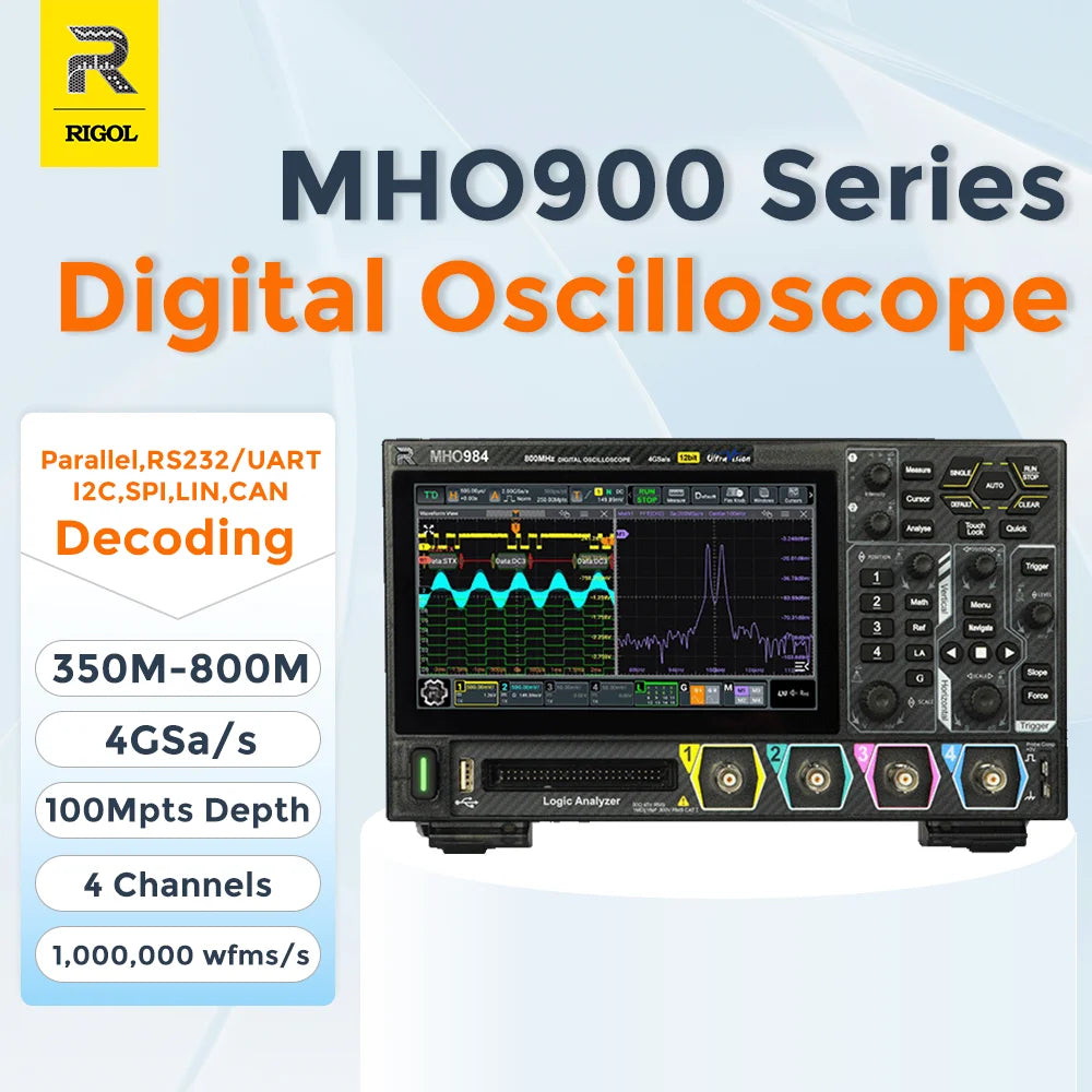 RIGOL MHO934 MHO954 MHO984 Digital Oscilloscope | 12bit High Resolution 350-800MHz | 4CH MAX. 100Mpts Depth 4GSa/s Sampling
