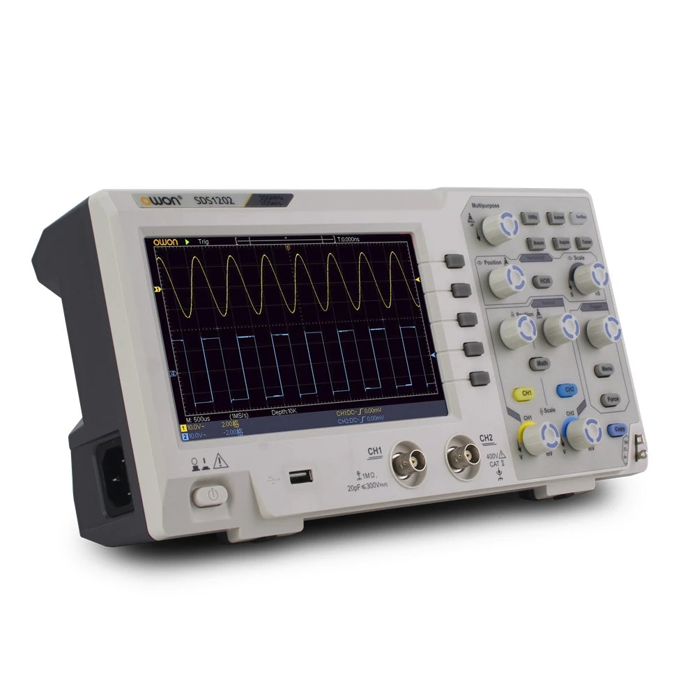 Owon SDS1202 Digital Oscilloscope 8Bits 2CH 200MHZ Bandwidth 1GS/s Osciloscopio 7inch Screen High Accuracy Digital Oscilloscopes