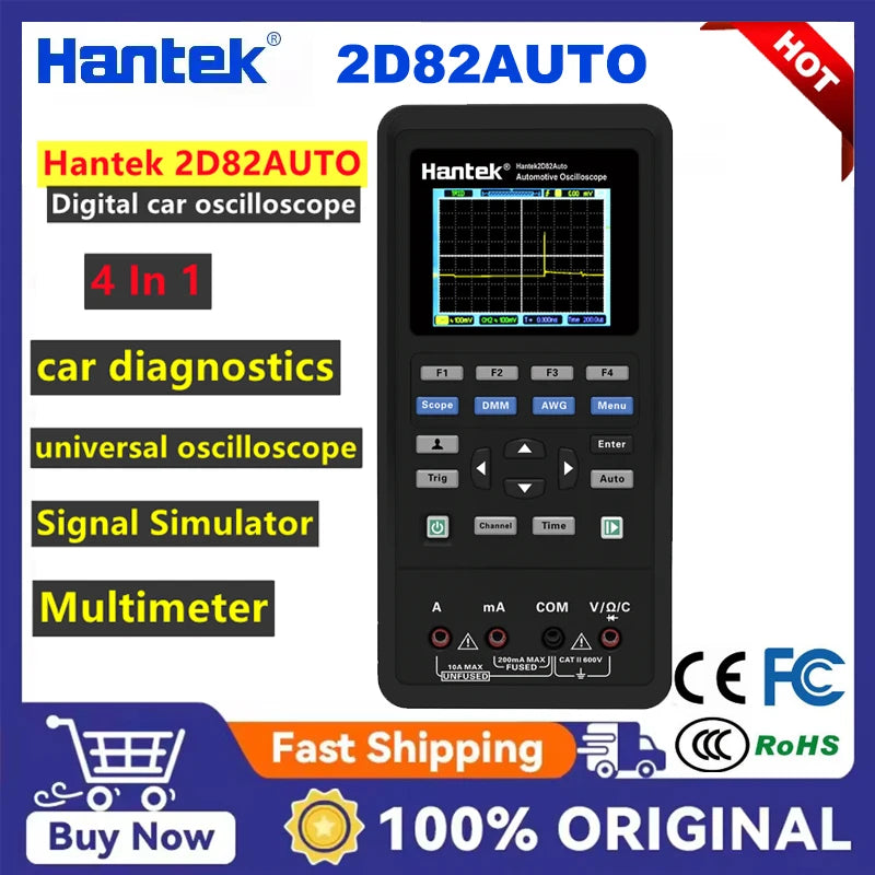 Hantek 2D82Auto Digital Car Handheld Oscilloscope 4 In 1 + Multimeter 80MHz Signal Source Машина Diagnostic Portable