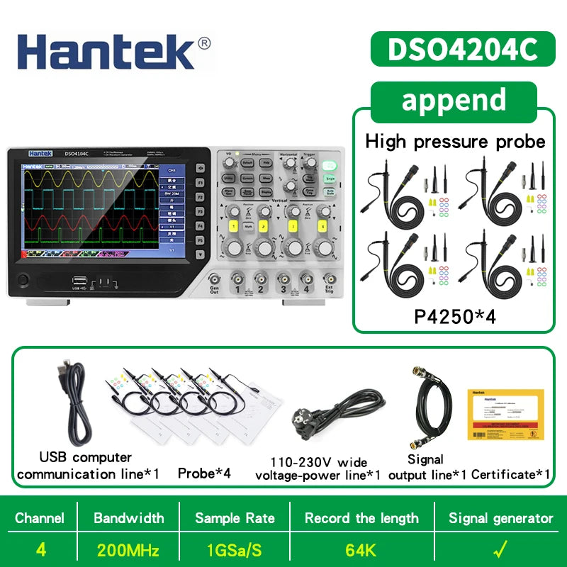 【Hantek Official Genuine】4-channels Digital Oscilloscope + Signal Generator DSO4254C DSO4204C DSO4104C DSO4084C / DSO4254B 4104B