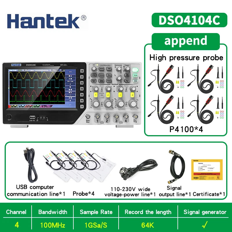【Hantek Official Genuine】4-channels Digital Oscilloscope + Signal Generator DSO4254C DSO4204C DSO4104C DSO4084C / DSO4254B 4104B