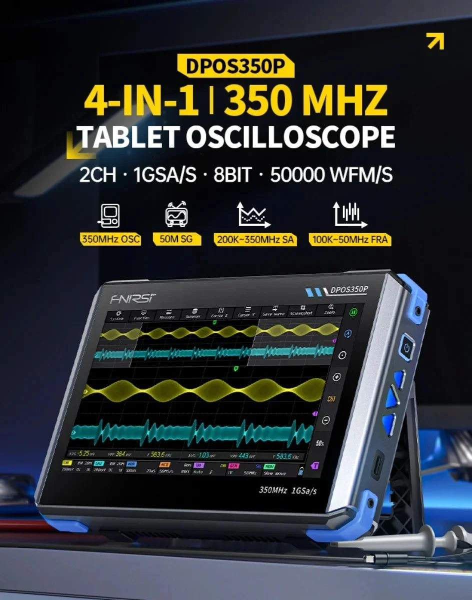 FNIRSI DPOS350P Flat Panel Oscilloscope Signal Generator Spectrum Analyzer Frequency 4-in-1 Dual Channel 350Mhz Oscilloscope