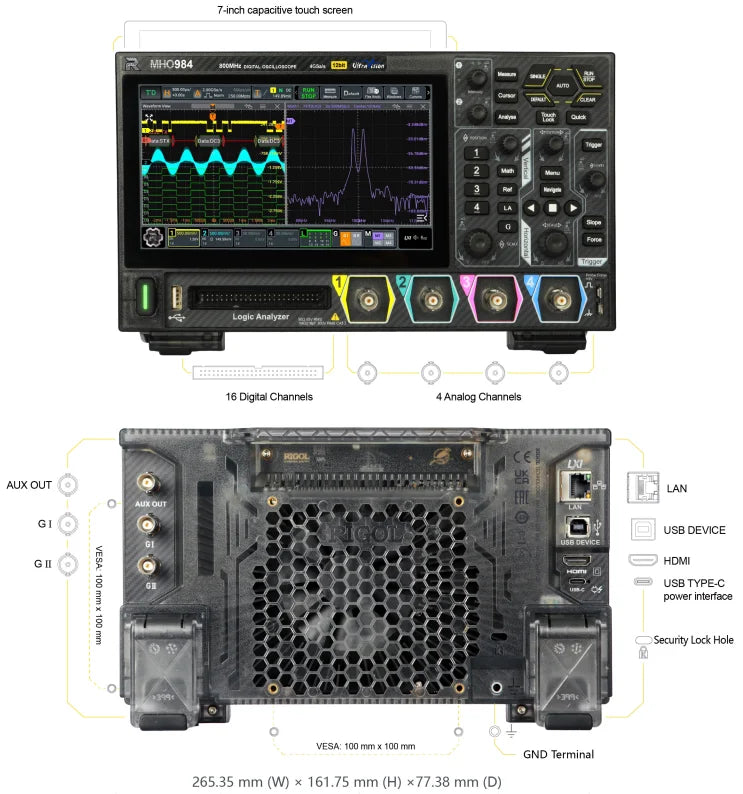 RIGOL MHO934 MHO954 MHO984 Digital Oscilloscope | 12bit High Resolution 350-800MHz | 4CH MAX. 100Mpts Depth 4GSa/s Sampling