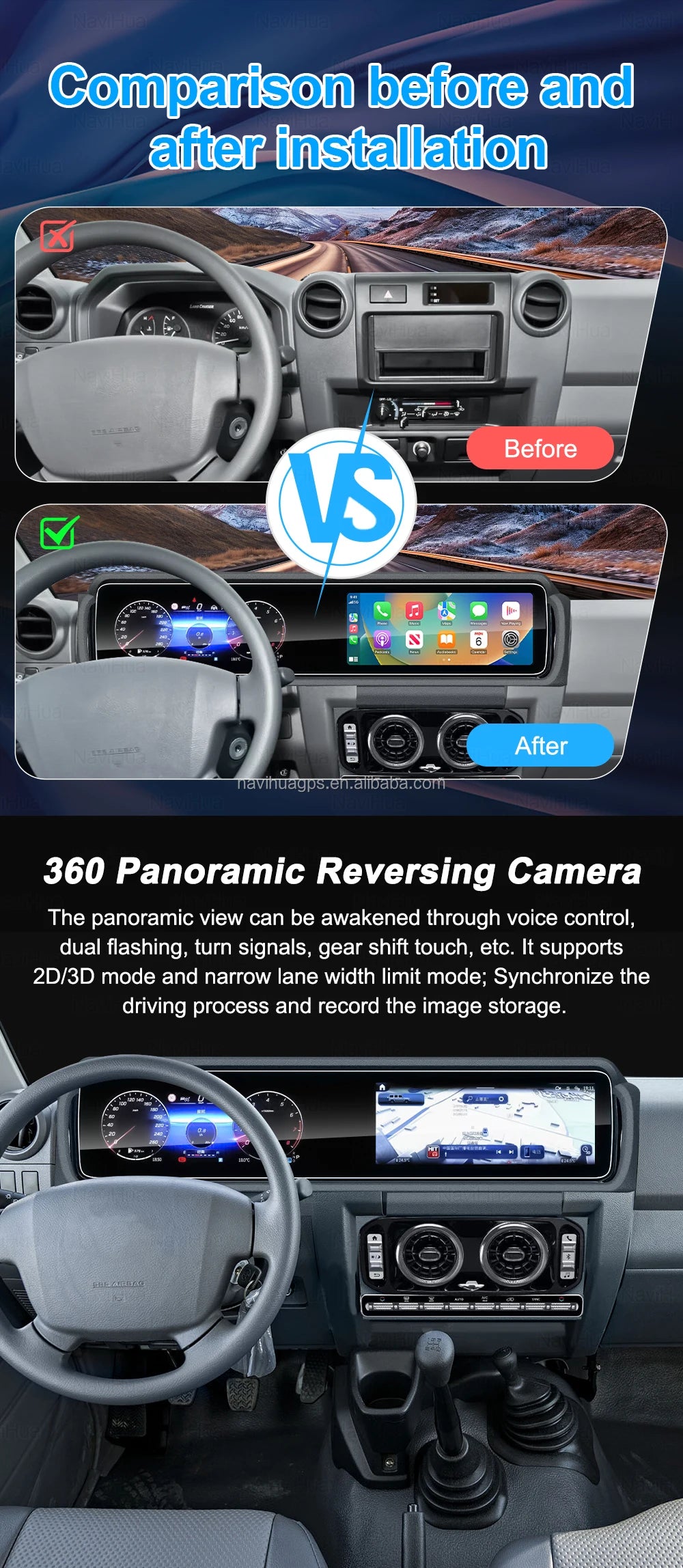 12.3" Dual Screen New Arrival For Toyota Land Cruiser LC70 LC76 Auto Speedometer Cockpit Multimedia Android Car Radio Carplay