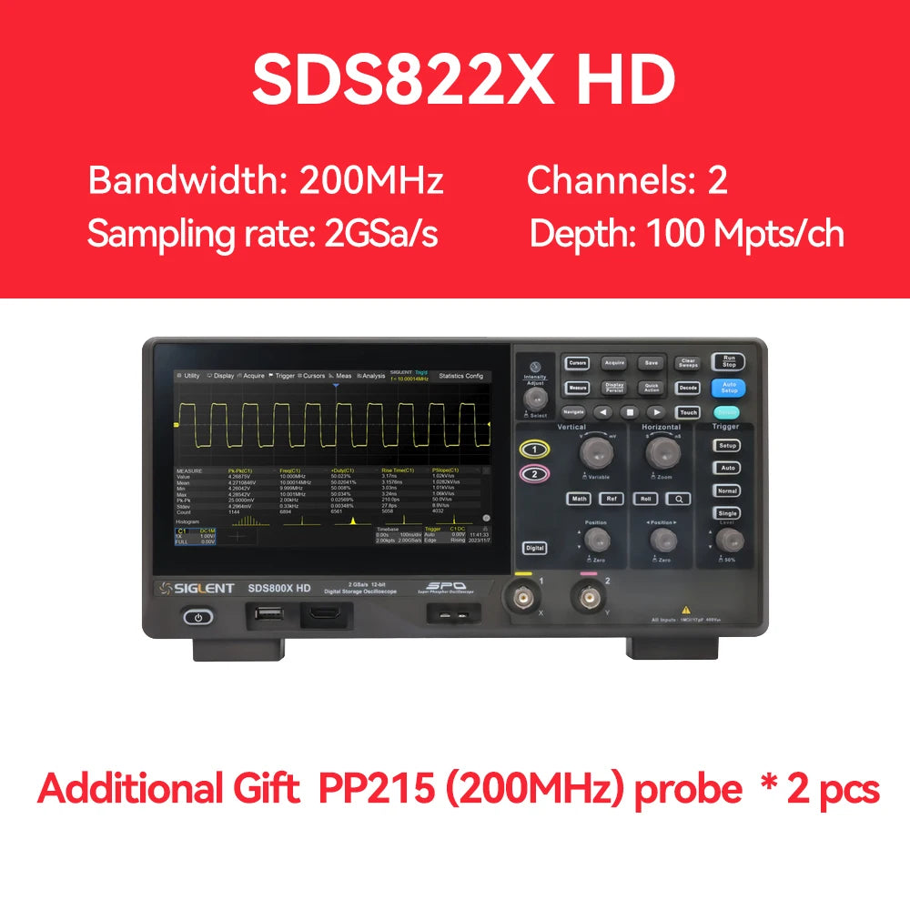 Siglent SDS804/814/824X HD Digital Oscilloscope 70-200MHz Bandwidth 2G Sample Rate Lab-Grade Handheld Portable Oscilloscope
