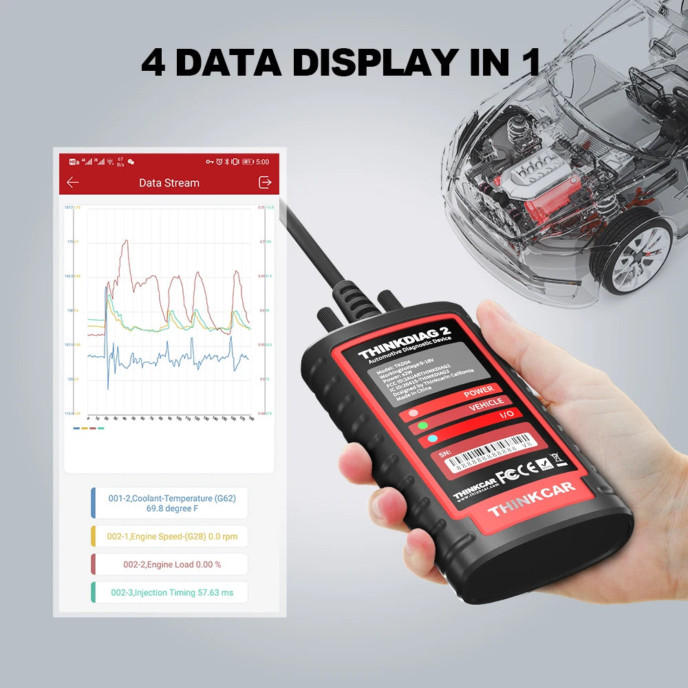 10 pcs Thinkdiag 2 All System Bidirectional Control OBD2 Diagnostic Scanner for iOS & Android, Bluetooth Intelligent Scan Tool