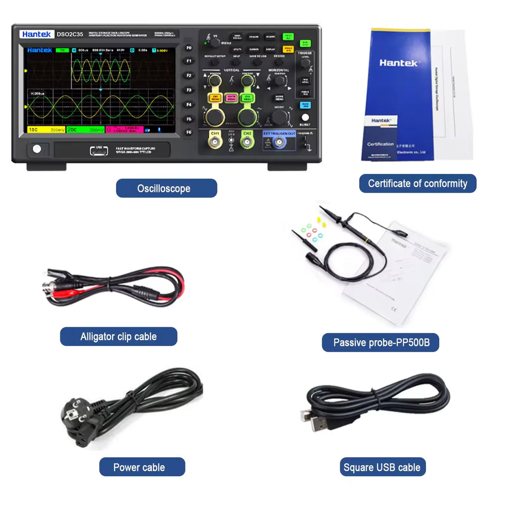 Hantek Lab Digital oscilloscope DSO2C20/2C35/2C50/2D20/DSO2D35/DSO2D205 200/350/500MHz 2Gsa/s 2CH/2CH+1CH desktop oscilloscope
